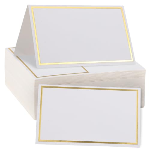 ELAYARD 100 Stück Tischkarten mit Goldrand Blanko Platzkarten für Hochzeit Multifunktionale Namenskarten Kreative Tischdekoration Praktisch und Schreibfreundlich und Elegant von ELAYARD