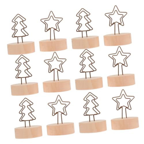 ELAYARD 12 Stück Teiliges Memo Clip Weihnachtsbaum und Stern aus Metall mit Holzsockel Wiederverwendbare Tischkartenhalter für Fotos Notizen und Weihnachtsdekoration für Desktop und von ELAYARD