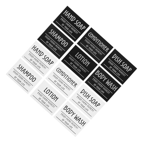 ELAYARD 12 Stück Teiliges Wasserdichtes Etiketten für und Kunststoffflaschen Abziehbare Badezimmer Aufkleber für Seife Shampoo Lotion Conditioner Klare Sichtbarkeit Rückstandsfrei von ELAYARD