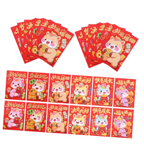 ELAYARD 120 Stück Rote Umschläge Jahr Des Pferdes Frühlingsfest Geldumschläge aus Dickem Papier mit Karikaturpferd Motiv für Lunar Year Lucky Money Packets von ELAYARD
