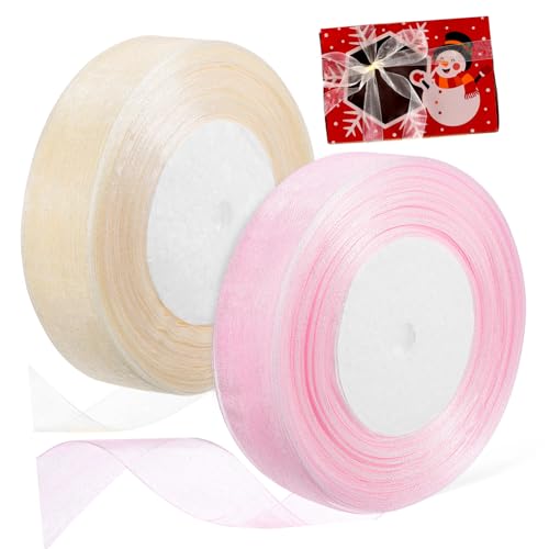 ELAYARD 2 Rollen Geschenkband Transparente Dekobänder Rosé Weiche Reißfeste Stoffbänder für Hochzeits Geschenkverpackung Floristik Bastelprojekte Vielseitige Geschenkverpackungsbänder von ELAYARD
