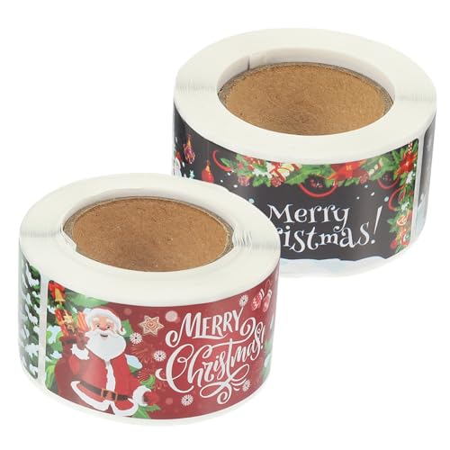 ELAYARD 2 Rollen Selbstklebende Weihnachtsaufkleber Multifunktionale Geschenkaufkleber mit Cartoon Druck Langlebige Etiketten für Geschenkboxen Umschläge Karten für Party und von ELAYARD