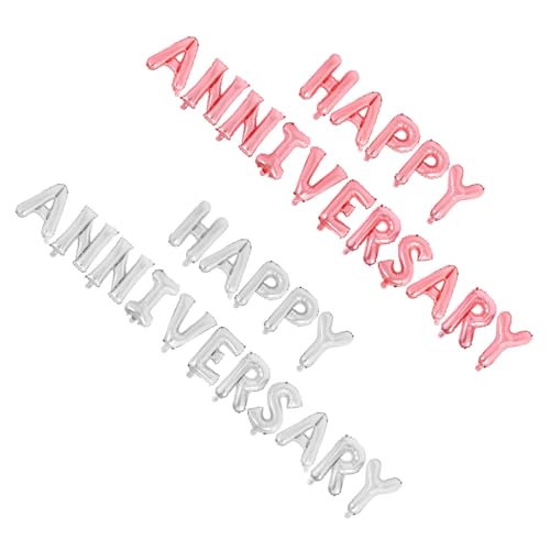 ELAYARD 2 Sätze Happy Anniversary Buchstaben Luftballons Aluminiumfolie Einfache Befüllung Langlebige Dekoration für Hochzeitsjubiläen Romantische Party Deko Silber und Roségold von ELAYARD