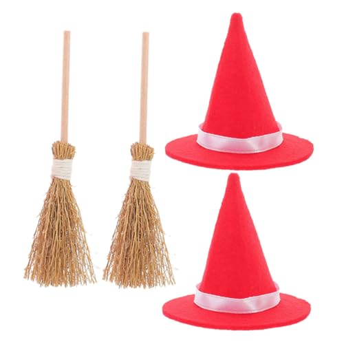 ELAYARD 2 Sätze Teiliges Mini Hexenhut und Besenset aus Natürlichem Stroh Kleine Halloween Deko für Kuchen Basteln und Mini Sichere Materialien Glatte Oberfläche für Party und von ELAYARD