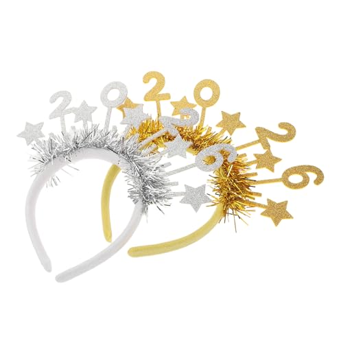 ELAYARD 2 Stück Year Stirnband Glitzerndes Party Haarband mit Pailletten Sternen Silber und Gold für Festliche Silvesterfeier und Neujahrs Events von ELAYARD