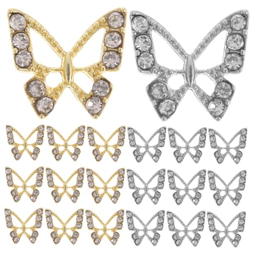 ELAYARD 20 Stück Teiliges Nail Art Schmetterling Charms Glitzernde Strasssteine Langlebige Legierung Vielseitig für Nägel Kleidung Schmuck und DIY dekoration für Partys und Festliche von ELAYARD