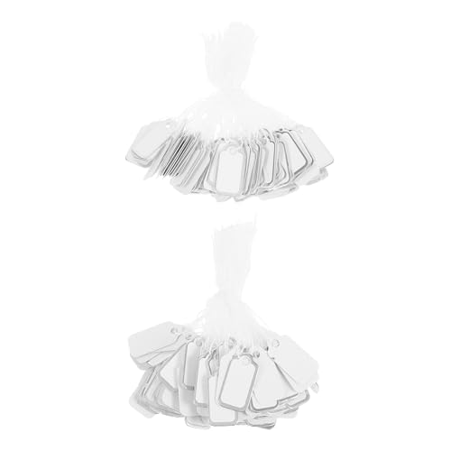 ELAYARD 200 Stück Schmuckanhänger aus Papier mit weichem Baumwollfaden Elegante weiße Preisschilder mit silberner Umrandung Beschreibbare Etiketten für Schmuck und Bekleidung für von ELAYARD