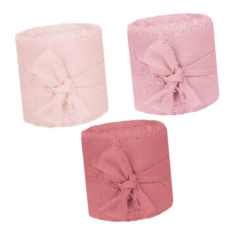 ELAYARD 3 Rollen Fransenband Chiffonband Breit pro für Hochzeitsdekoration DIY Brautsträuße Shower Geschenkverpackung Rosa Schleifenband mit Ausgefransten Kanten von ELAYARD