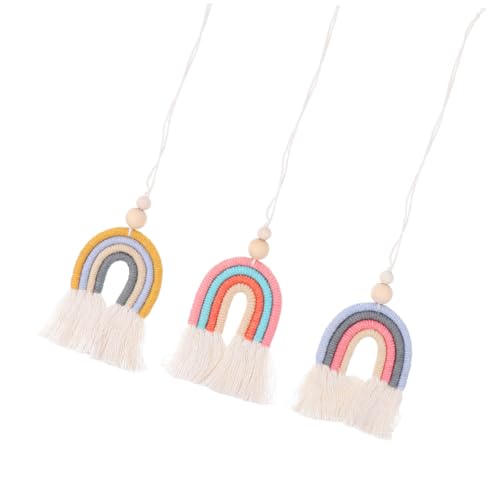 ELAYARD 3 Stück Bunte Regenbogen Anhänger Boho Stil Auto deko Wandbehang Baumwollgarn Handgefertigt Vielseitig für Auto Schlüssel Wohnraum Schlafzimmer Kinderzimmer von ELAYARD