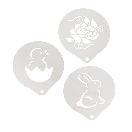 ELAYARD 3 Stück Teiliges Kaffee Schablonen aus Wiederverwendbar Leichte Kaffeestencil Vorlage mit Osterhasen Rosen und Entenmotiv für Latte Cappuccino und Kuchen Dekoration von ELAYARD