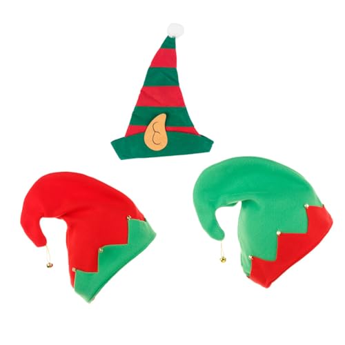 ELAYARD 3 Stück Teiliges Weihnachtsmützen Elf Zipfelmütze Rot Grün mit Streifen Weihnachtliche Partyhüte für Erwachsene Festlich Komfortabel und Strapazierfähig von ELAYARD