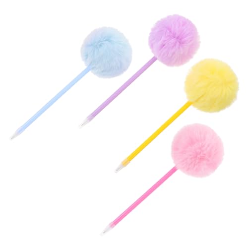 ELAYARD 4 Stück Teiliges Bunte Kugelschreiber mit Flauschigem Pom Pom Glattes Dekorative Schreibstifte für Schule Büro Geschenkidee für Mädchen und Freunde von ELAYARD