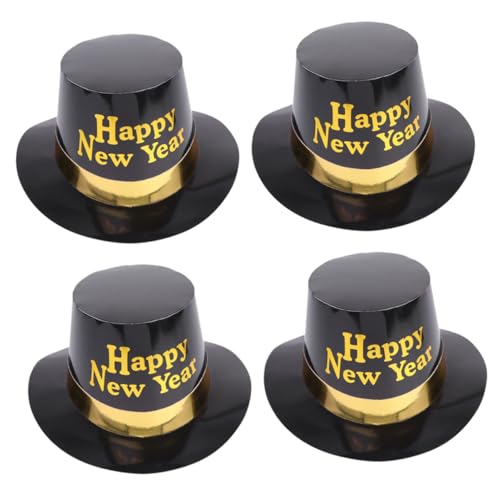 ELAYARD 4 Stück Teiliges Neujahr Partyhüte aus Umweltfreundlichem Schwarz Goldene Festliche Tops Hüte Leicht und Passend für Erwachsene für Silvester Kostüm und Bühnenauftritte von ELAYARD