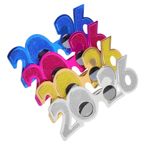 ELAYARD 4 Stück Teiliges Partybrillen Zahlen Design Glitzer Kunststoff Neujahrs Photo Props Bunte Silvesterbrillen für Feierlichkeiten Familien Countdown Zubehör von ELAYARD