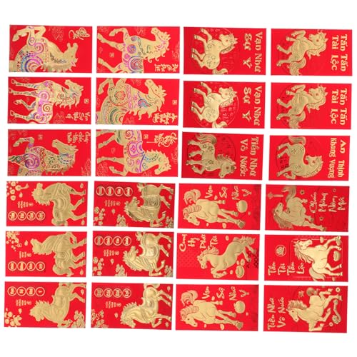 ELAYARD 48 Stück Teiliges Vietnamesische Rote Umschläge Pferde Zodiac Design Hochwertiges Texturpapier Traditionelle Neujahrsumschläge für Lunarfest Hochzeit und Geschenkverpackung von ELAYARD