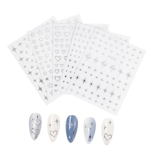 ELAYARD 5 Blätter Silberne Nagelsticker mit Stern Herz Anhänger Designs Selbstklebend Vielseitig Einsetzbar Einfache Anwendung Langlebiges Plastikmaterial für DIY Nageldesign ELAYARD 5 Blätter Silberne Nagelsticker mit Stern Herz Anhänger Designs Selbstklebend Vielseitig Einsetzbar Einfache Anwendung Langlebiges Plastikmaterial für DIY Nageldesign von ELAYARD