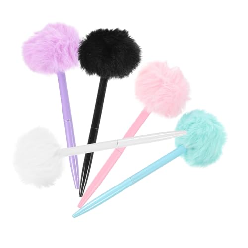 ELAYARD 5 Stück Kuschelball Kugelschreiber Plüschkugelschreiber mit Glatter Tinte Weicher Griff Bunte Farben Dunkel und Hellblau Rosa für Schüler Büro Geschenke von ELAYARD