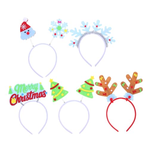 ELAYARD 5 Stück Leuchtende Weihnachts Haarreifen mit Glitzerschneeflocken Weihnachtsbaum Rentiergeweih für Erwachsene Party Deko für Xmas Silvester von ELAYARD