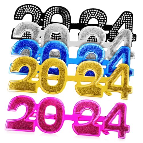 ELAYARD 5 Stück Neujahrsparty Brillen Bunte Zahlenbrillen aus Flexiblem PC Kunststoff Leichte Bequeme Foto Requisiten für Silvester Abschlussfeier und Partys von ELAYARD