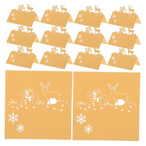 ELAYARD 50 Stück Weihnachts Tischkarten aus Papier mit Filigranen Rentier und Schneemann Motiven Faltbare Platzkarten für Festliche Tischdekorationen Vielseitig als Namenskarten für von ELAYARD