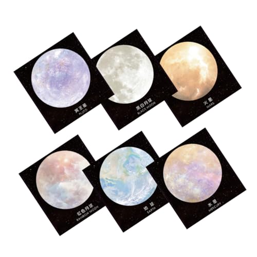 ELAYARD 6 Stück Teiliges Runde Selbstklebende Memo Pads mit Farbiger Haftnote für Büro Zuverlässiger Kleber Vielseitig Einsetzbar Auffällige Planetenförmige Notizzettel für Schule und von ELAYARD