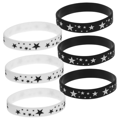 ELAYARD 6 Stück Teiliges Unisex Silikonarmbänder mit Sternmuster Elastische Leichte und Strapazierfähige Dekorationsarmbänder für Partys Musikveranstaltungen und Alltag Weiß und Schwarz von ELAYARD