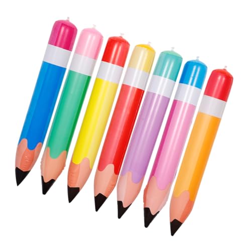 ELAYARD 7 Stück Teiliges Aufblasbare Jumbo Bleistift Deko aus PVC Große Bunte Riesen Bleistifte für Schulanfang Klassenzimmerdeko Leichte Schnell Aufblasbare Schulanfang Dekoration von ELAYARD