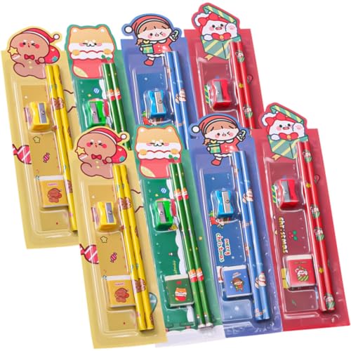 ELAYARD 8 Sätze Teiliges Weihnachts Bleistiftset Zeichnen Schulzubehör mit Radiergummi Leichtes Sicheres Schreibset für Mädchen Jungen Bunte Motive und Lernhilfe von ELAYARD