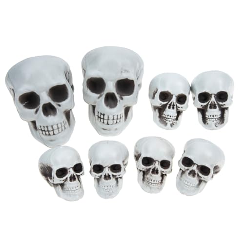 ELAYARD 8 Stück Teiliges Halloween Skull Dekor Realistische Schädelmodelle aus Langlebigem Gruselige Tisch und Partydeko für Innen und Außen Kreative Halloween Feier Atmosphäre von ELAYARD