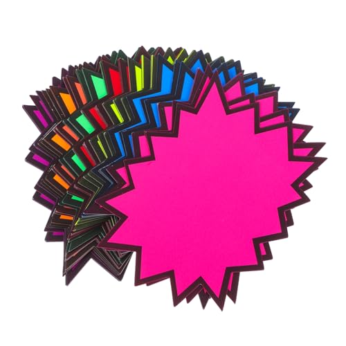 ELAYARD 80 Stück Fluoreszierende Preisschilder für Einzelhandel und Garagenverkauf Leere Etiketten aus Papier Bunte Burst Schild für Supermärkte und Messen von ELAYARD