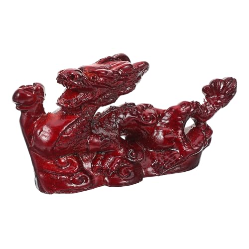 ELAYARD Chinesische Holz drachenfigur Feng Shui Skulptur Rote Pflaumenholz Tischdekoration Glücksbringer für Büro Wohnraum Geschenkidee von ELAYARD