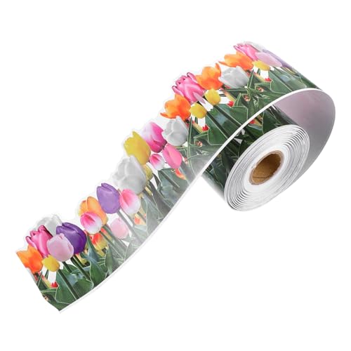 ELAYARD Dekorativer Tulpenrand Aufkleber Selbstklebend Wiederverwendbarer Party bulletin board border Buntes Festival randpapier für Klassenzimmer Schwarztafel dekoration von ELAYARD