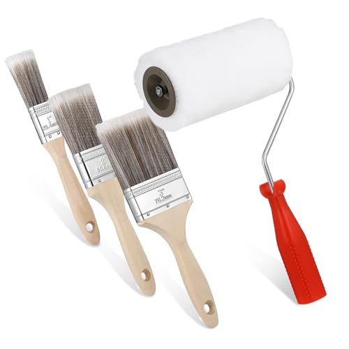 ELAYARD Flachpinsel mit Holzgriff und Farbroller für Acrylfarbe und Öl Präzises Streichen Leicht zu Reinigen Inklusive Pinsel für Heimwerker und Profis von ELAYARD