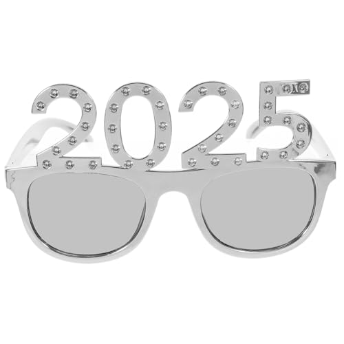 ELAYARD Neujahrsbrille mit Silbernem Quadratischem Rahmen Funkelnde Partybrille als Foto Requisite und Dekoration für Silvester und Abschlussfeiern Robustes Pc Material von ELAYARD