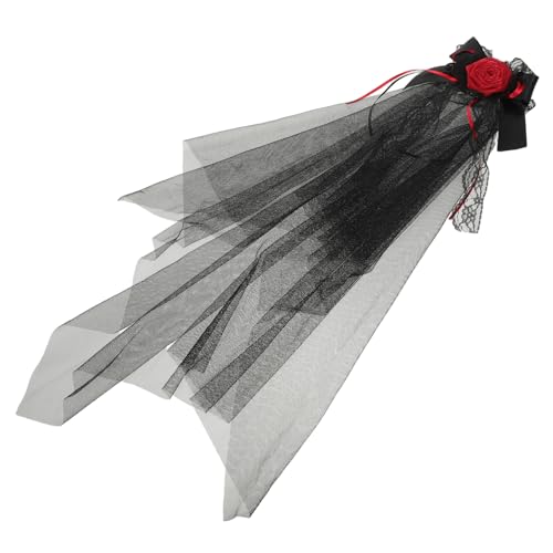 ELAYARD Schwarzes Gothic Schleier-stirnband mit Eleganten Rosen Mesh Veil für Halloween Kostüm Geisterbraut Haarreif Wiederverwendbar und Dramatischer Look für Gothic und Karnevalspartys von ELAYARD