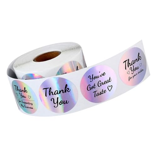 ELAYARD Selbstklebende Dankeschön Aufkleber Regenbogen Hologramm Etiketten Starke Haftung Ablösbar ohne Rückstände als Geschenk Verpackungsaufkleber für Business und Party von ELAYARD