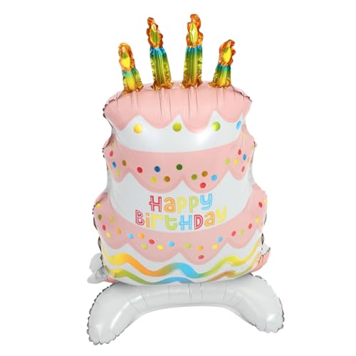 ELAYARD Stehender Folienballon Kuchen mit Sockel Langlebige Aluminiumfolie Luftdichter Geburtstagsballon Partydeko für Geburtstagsszenen Einfache Handhabung Rosa Dreistöckiger von ELAYARD