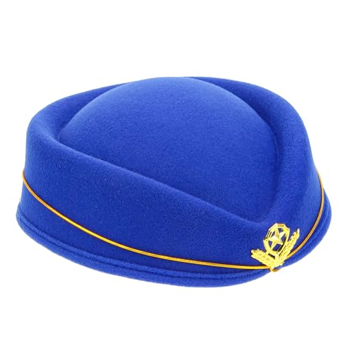 ELAYARD Stewardess Baskenmütze aus Wollfilz mit goldfarbenem Abzeichen Klassisches Airline Kostüm Accessoire für Damen Modische Uniformmütze für Cosplay Karneval und Bühnenauftritte von ELAYARD