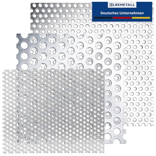 Elbemetall Lochblech Edelstahl 100 x 100 mm Stärke 2,00 mm/Metall Lochblech Rundloch, 8 mm Lochabstand, 5 mm Lochweite/Lochbleche aus 1.4301 Werkstoff/hochwertiges Lochblech aus Metall von ELBEMETALL