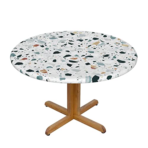 ELBULL Terrazzo Marmor-Tischdecke, rund, elastisch, wasserdicht, abwischbar (passend für 101,6 cm - 127 cm Tisch) von ELBULL