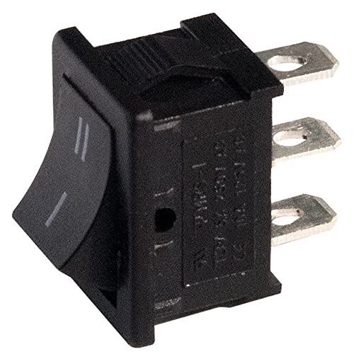 Unpolarer Wipphebel SPDT unipolarer ON-ON mit schwarzer Taste und Faston-Klemmen 4,8 mm, Montageloch 19,2 x 13 mm, 250 V 6 A Unpolarer Wipphebel SPDT unipolarer ON-ON mit schwarzer Taste und Faston-Klemmen 4,8 mm, Montageloch 19,2 x 13 mm, 250 V 6 A von ELCART