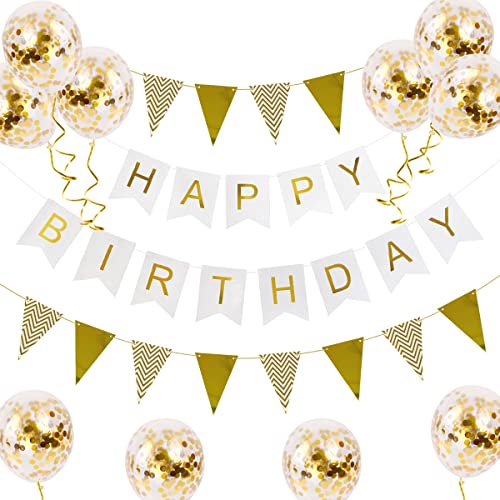 Geburtstagsdeko Happy Birthday Girlande mit Konfetti-Luftballons, Geburtstag Deko zubehör Partydekorationsset, das für Männer und Frauen jeden Alters geeignet ist. (Weiß) von ELCM