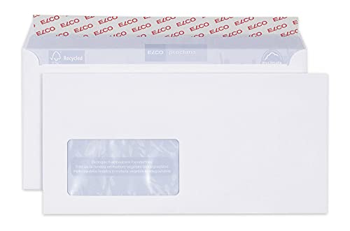 ELCO 38779 Proclima Box mit Deckel und 500 Briefumschläge/Versandtasche, Haftklebeverschluss, 100g, weiss recycl, Fenster: ja C5/6 din lang (229x114mm) von ELCO