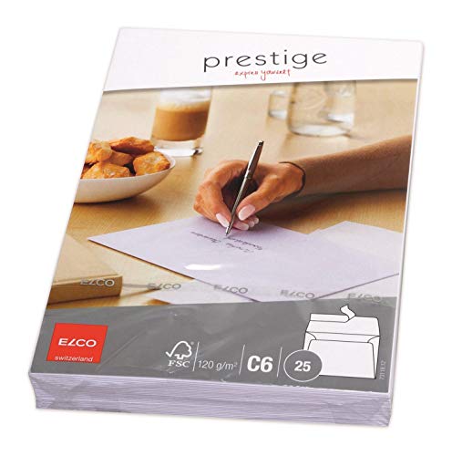 ELCO 73118.12 Prestige Verpackung mit 25 Briefumschläge/Versandtasche, Haftklebeverschluss, C6, 120g, hochweiss, Fenster: nein, hochweiß ELCO 73118.12 Prestige Verpackung mit 25 Briefumschläge/Versandtasche, Haftklebeverschluss, C6, 120g, hochweiss, Fenster: nein, hochweiß von ELCO