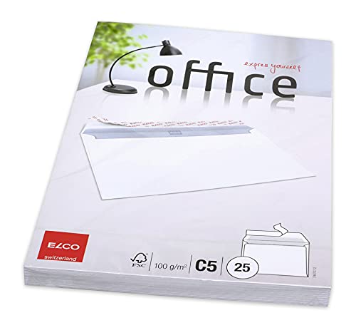Elco 74470.12 Office Verpackung mit 25 Briefumschläge/Versandtasche, Haftklebeverschluss, C5, 100g, Weiss, Fenster: Nein Elco 74470.12 Office Verpackung mit 25 Briefumschläge/Versandtasche, Haftklebeverschluss, C5, 100g, Weiss, Fenster: Nein von ELCO