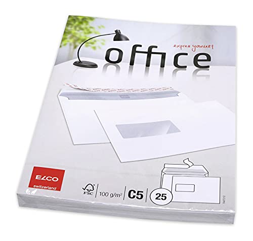 ELCO 74473.12 Office Verpackung mit 25 Briefumschläge/Versandtasche, Haftklebeverschluss, C5, 100g, weiss, Fenster: ja ELCO 74473.12 Office Verpackung mit 25 Briefumschläge/Versandtasche, Haftklebeverschluss, C5, 100g, weiss, Fenster: ja von ELCO
