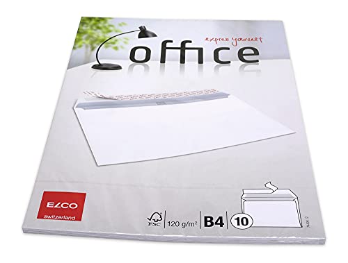 ELCO 74494.12 Office Verpackung mit 10 Briefumschläge/Versandtasche, Haftklebeverschluss, B4, 120g, weiss, Fenster: nein, B4 (353x250mm) für Papierformat A4/C4 von ELCO