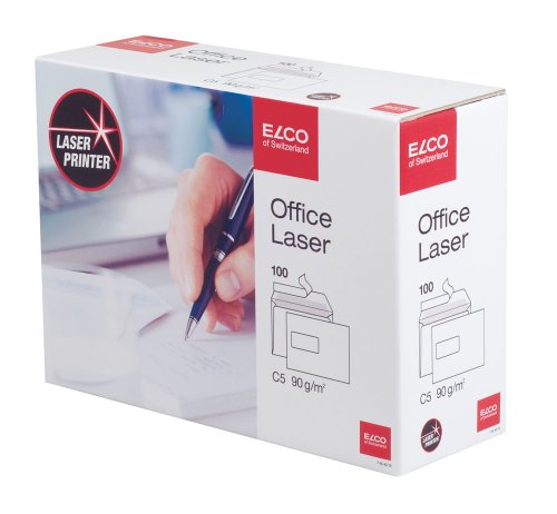 ELCO Office Versandtasche C5 90 g/m² mit Sichtfenster und Haftverschluss für Laserdrucker 100 x 45 mm in Shop-Box 100 Stück weiß von ELCO