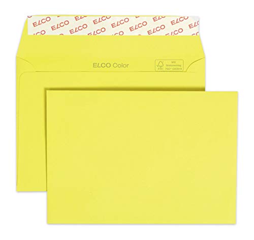 Elco 18832.72 Color Box mit Deckel und 250 Briefumschläge/Versandtasche, Haftklebeverschluss, C6, 100g, intensiv-gelb , Fenster: nein von ELCO