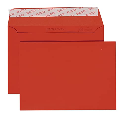 Elco 18832.92 Color Box mit Deckel und 250 Briefumschläge/Versandtasche, Haftklebeverschluss, C6, 100g, intensiv-rot, Fenster: nein von ELCO